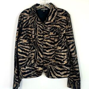 Vintage Linear Gold Black Shiny Tiger Stripe Geometric Zip Up Jacket
